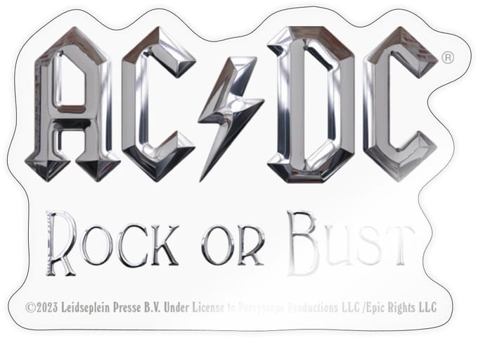 AC/DC Logo In Zilver Rock Or Bust Album Sticker Maat S (max. 10 x 10cm)