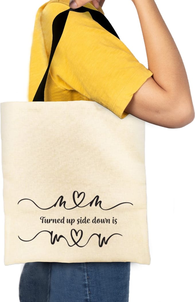 Moederdag Tote Bag Canvas met Tekst Turned Up Side Down Is - Cadeau voor Mama - Moederdag Cadeautje