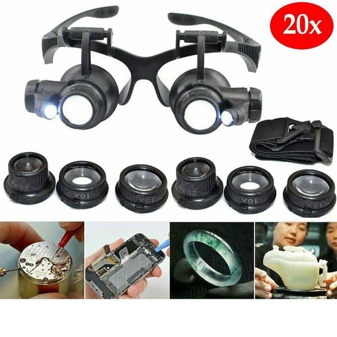 Loupe 25X 8 Lentille Monture Tête Loupe Mains Libres avec Lumière