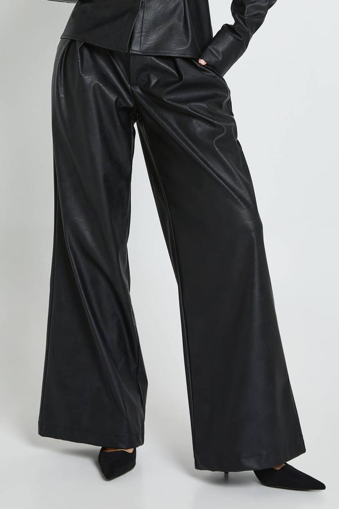 boohoo Dames Kunstleren Palazzo Broek | Black | Maat: 10