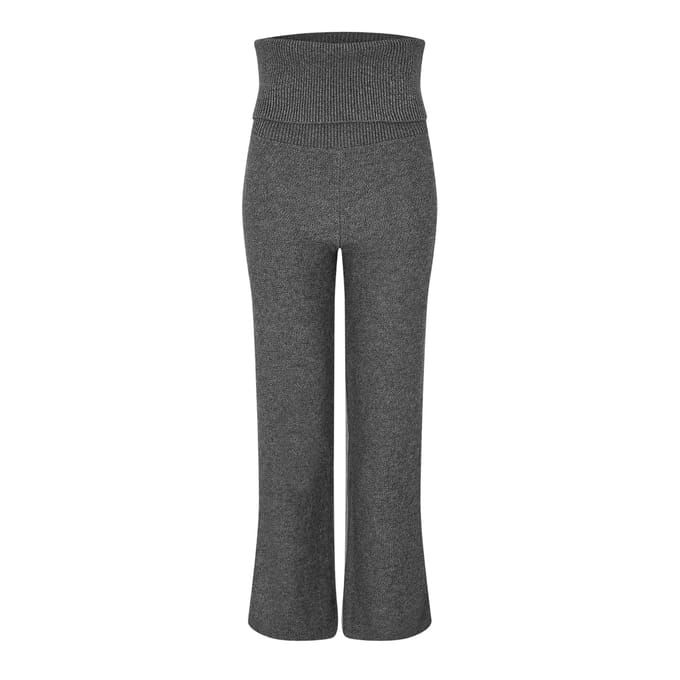 Off White Dames/Dames Off Ribbed Fold Over Wide Leg Broek (Donkergrijs)