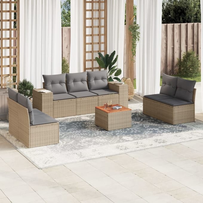 vidaXL - 8-delige - Loungeset - met - kussens - poly - rattan - beige