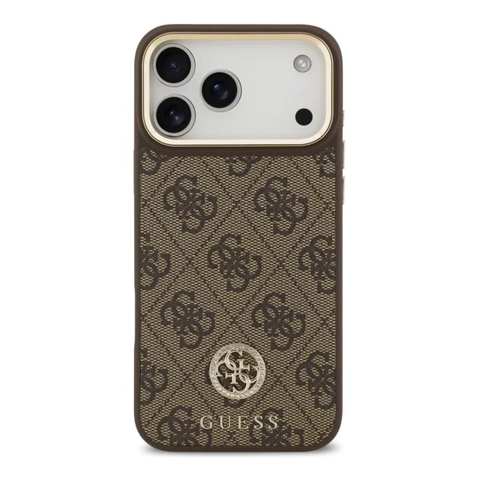 Guess Classic Strass Logo Leather Backcover met MagSafe voor de Apple iPhone 17 Pro Max - Bruin