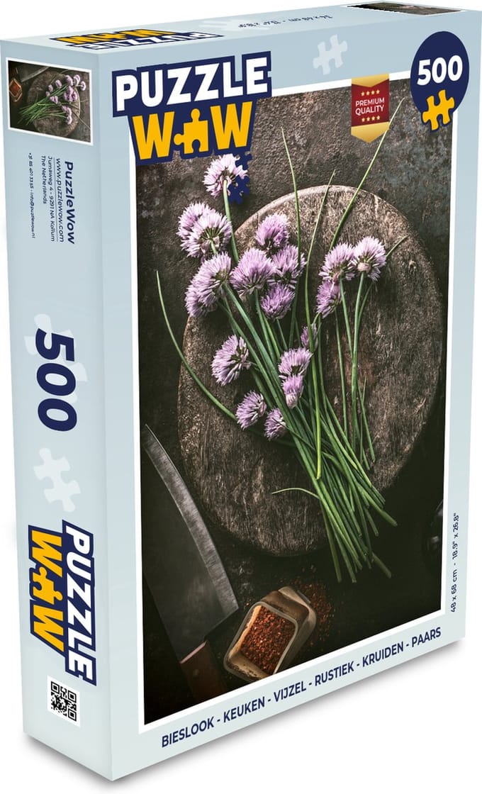 Puzzel Bieslook - Keuken - Vijzel - Rustiek - Kruiden - Paars - Legpuzzel - Puzzel 500 stukjes