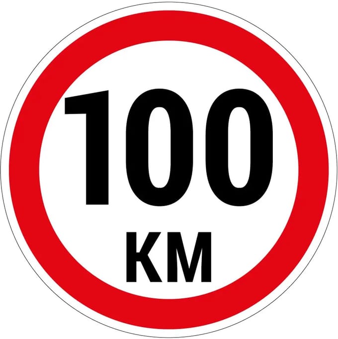 100 km bord | gecoat dibond materiaal | 10 cm