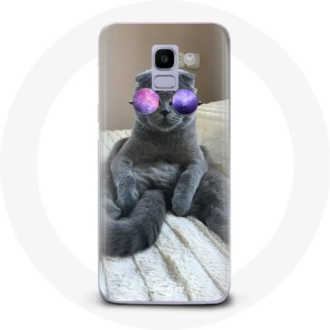 Coque pour Samsung Galaxy A8 2018 Chat avec Lunettes de vue violettes