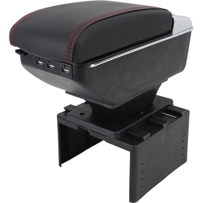 Voorste Middenconsole Armsteun Box Uitschuifbare Armsteun Organizer Opbergdoos Universele Pasvorm voor de Meeste Voertuigen Rode Lijn black