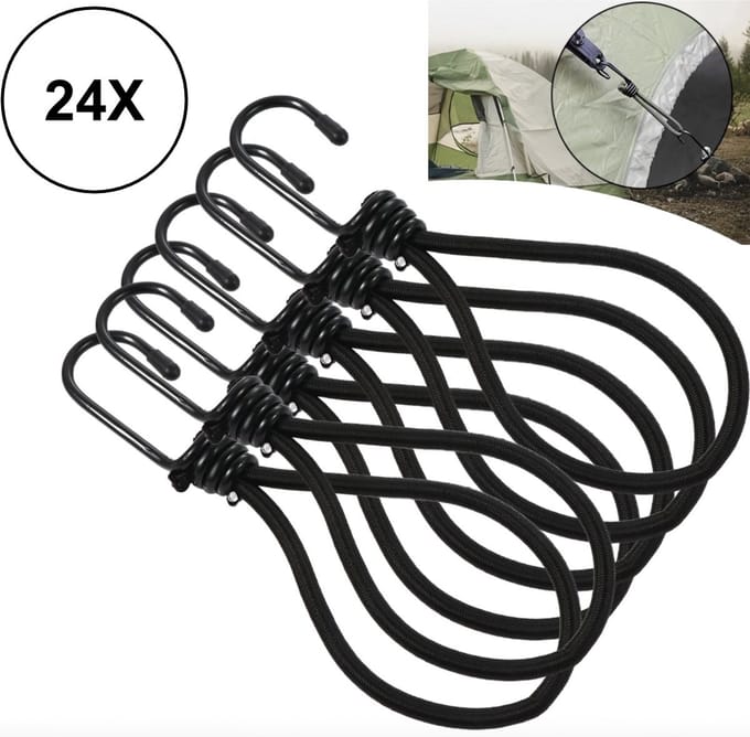 PD® - Snelbinders - Snelbinders met Haak - Spanelastiek - 24 stuks - Spanelastiek met Haak - Spanrubbers - Tentspanner - Spinhaak - Elastiek met Haak