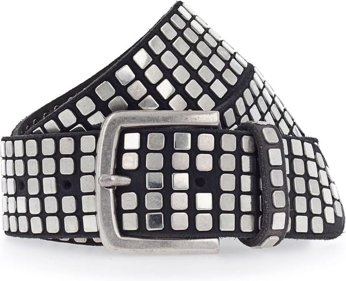 b.belt riem Quinn Silver Leder-Nietengürtel W105 Black zwart