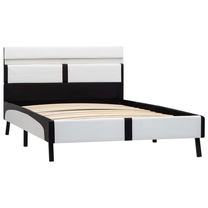 vidaXL - Bedframe - met - LED - kunstleer - wit - en - zwart - 90x200 - cm