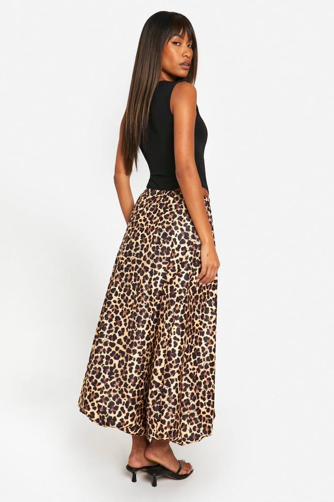 boohoo Dames Leopard Puff Ball Maxi Rok | Luipaardprint | Maat: 36