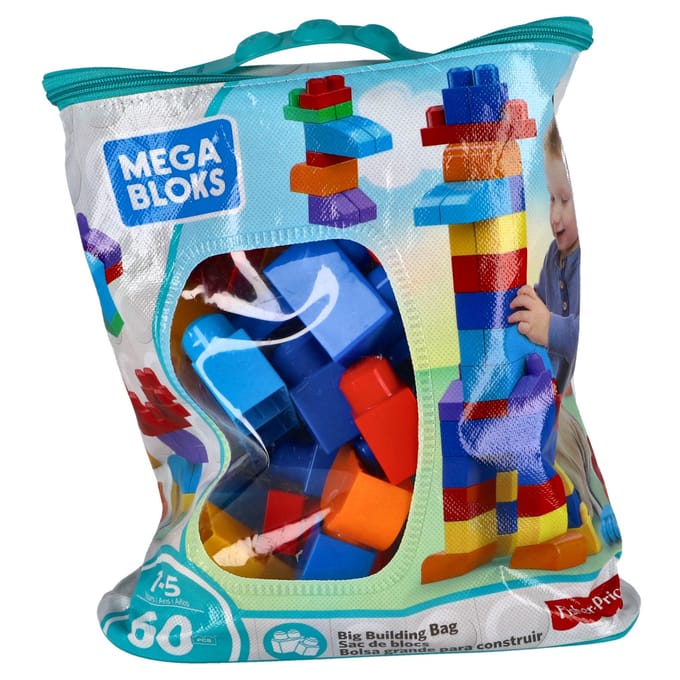 Mega Bloks Grote bouwtas - Bouwset met 60 grote bouwblokken