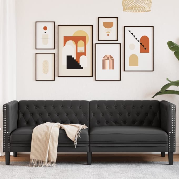 vidaXL - Driezitsbank - Chesterfield-stijl - kunstleer - zwart