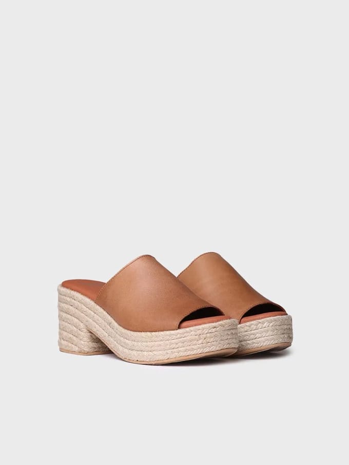 Leren espadrille zonder hiel met brede hak | ANDREA