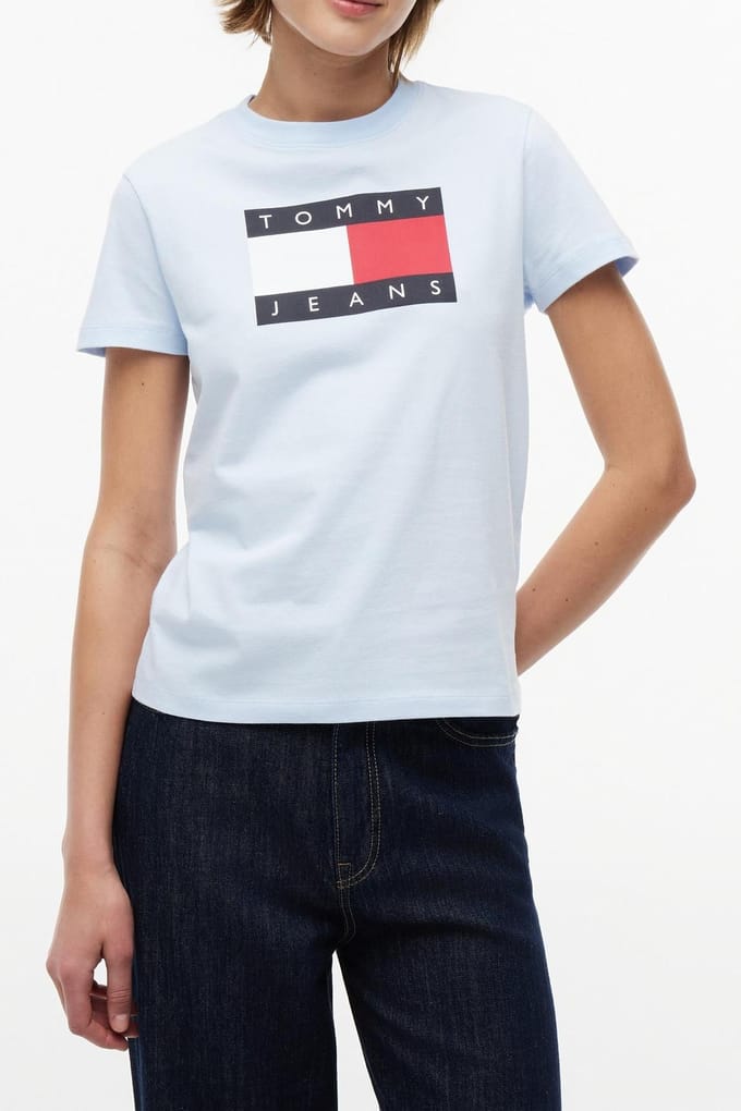 Tommy Hilfiger Regular Flag Ss Tee Kingly Blue Größe: M | Hemden Outlet | Damen | Blau