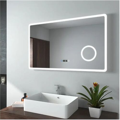 EMKE Badkamer Spiegel - Dimbaar - Met 3x Vergroting - 3 Lichtkleuren - 100x60 cm