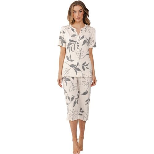 Pastunette Premium Pyjama Leaf Shadows - Viscose - Beige/Grijs - Maat 38