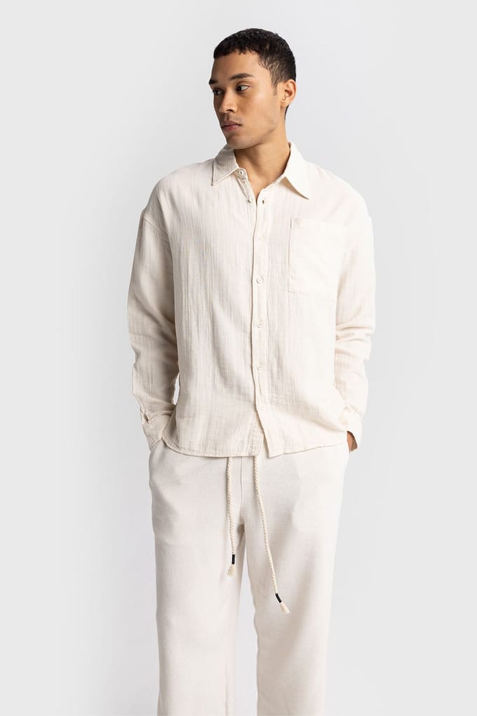 Heren Katoenen Textuur Langemouwen Shirt