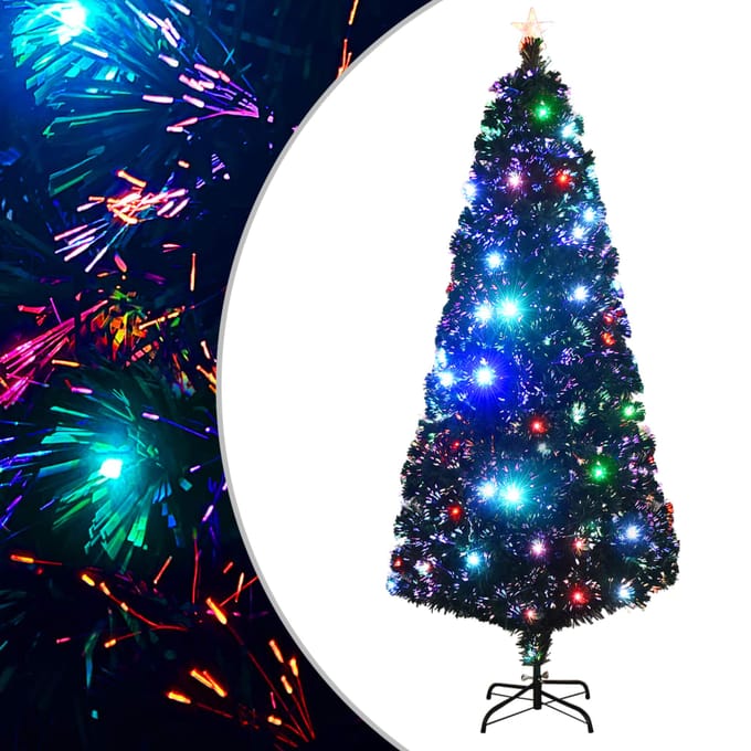 vidaXL - Voorverlichte - kerstboom - met - standaard - en - LED - 210 - cm - glasvezel
