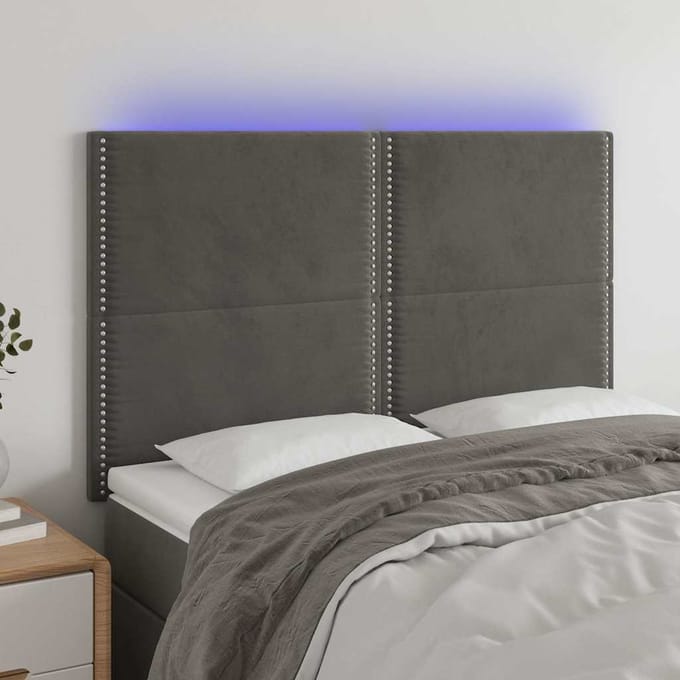 vidaXL - Hoofdbord - LED - 144x5x118/128 - cm - fluweel - donkergrijs