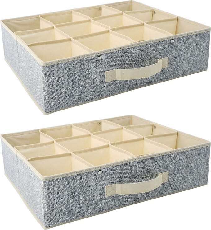 MSV kleding/kast organizer - 2x - 12 vakken - grijs - 45 x 36 x 12 cm - opbergdoos
