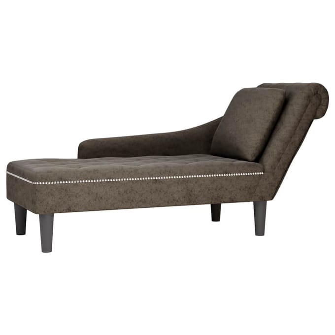 vidaXL - Chaise - longue - kussen - en - rechterarmleuning - kunstleer - donkergrijs