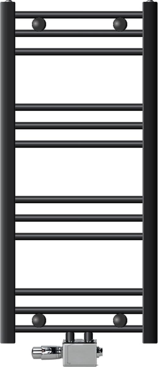 ECD Germany Badkamerradiator middenaansluiting 400x800 mm antraciet recht met thermostaat en aansluitset universele hoek en doorgang chroom - radiator handdoekverwarmer handdoekendroger