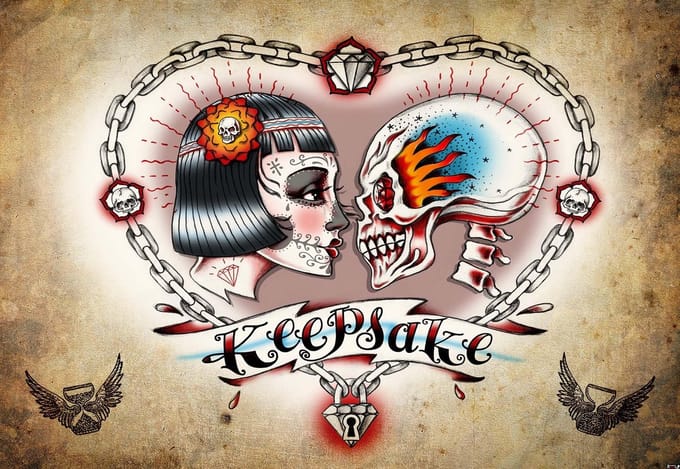 Fotobehang Skull Heart Tattoo | PANORAMIC - 250cm x 104cm | 130g/m2 Vlies