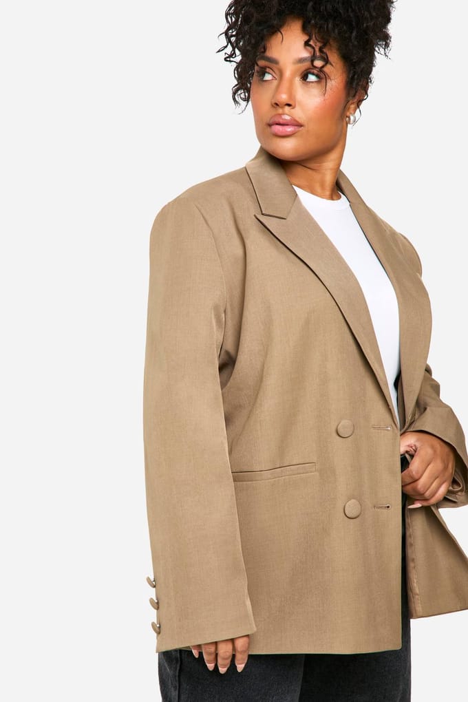 Dames Boohoo Basics Plus Essential Oversized Dubbelkoloms Blazer | Mocha | Maat: 16