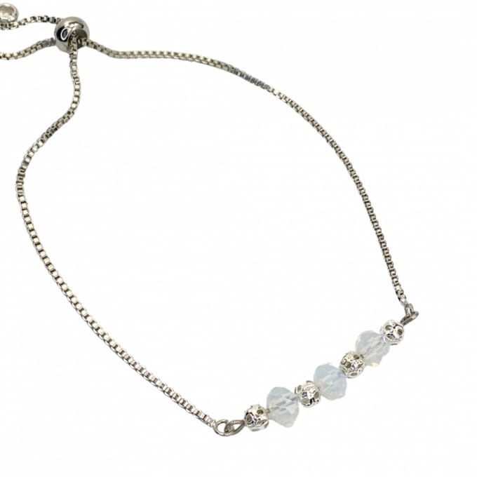 Zilverkleurige Armband met wit - verstelbaar - Charme Bijoux