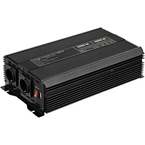 12V naar 230V Gemodificeerde Sinus Spanningsomvormer - 2000W - Premium - Zwart
