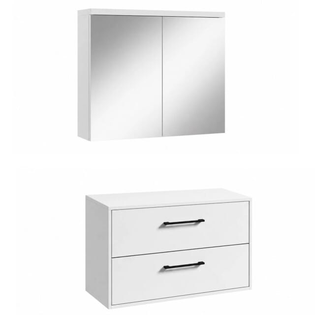 Badplaats Wastafelkast Florence 80 x 46 cm - Hoogglans Wit - met Spiegelkast