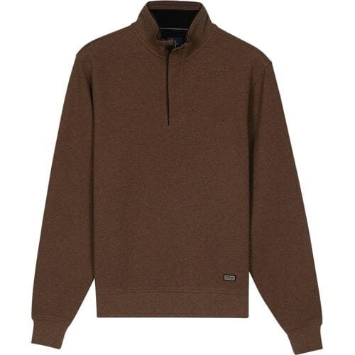 Baileys Trui Jacquard Texture Uni Color Sweat Zip Collar Donker Taupe / male