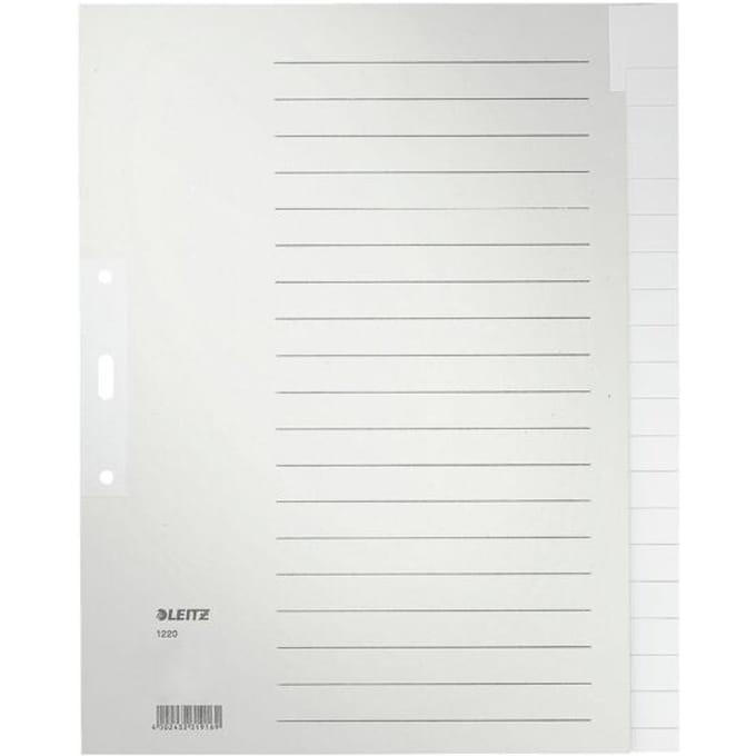 Leitz 1220 Register DIN A4, Bovenbreedte blanco Manila papier Grijs 20 tabbladen 12200085