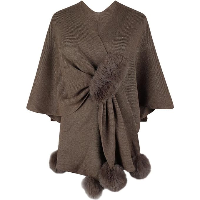 Dames wintermode effen kleur haarbal cape trui sjaal breien warm breien warm One size koffie