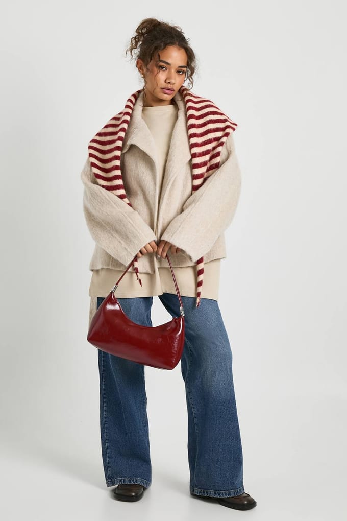 boohoo Dames Jas van wollen mix met ceintuur | Steen | Maat: 38