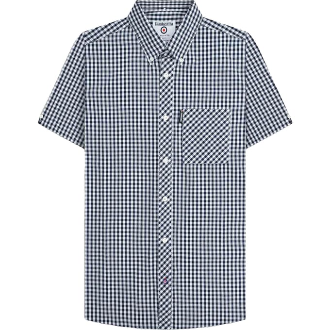 Lambretta Heren SS25 Gingham Overhemd (Marine/ Wit)