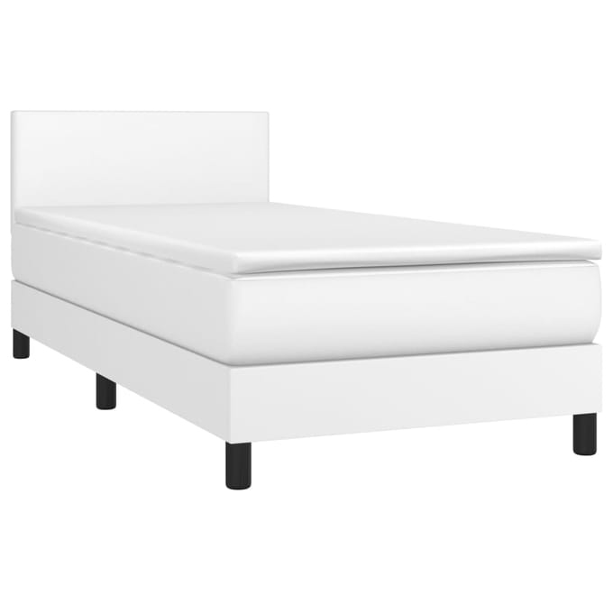 vidaXL - Boxspring - met - matras - en - LED - kunstleer - wit - 90x190 - cm