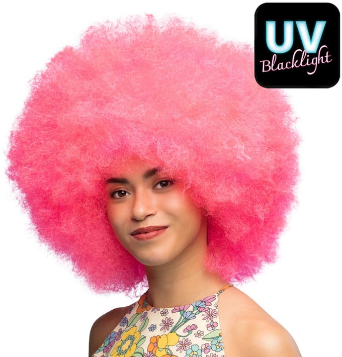 Boland - Pruik Sugar neonroze Roze,Neon - Krullen - Kort - Vrouwen - Clown -