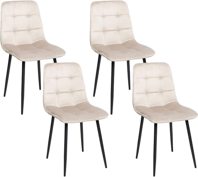 POWELL - Eetkamerstoel set van 4 - Beige - Fluweel