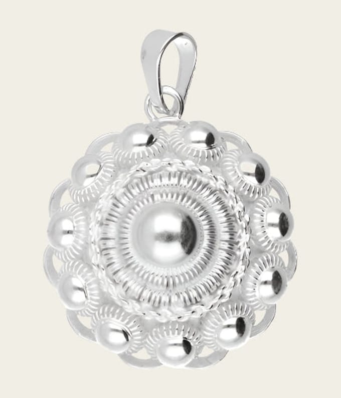 Zilveren Zeeuwse knop knoop 26 mm. ketting hanger