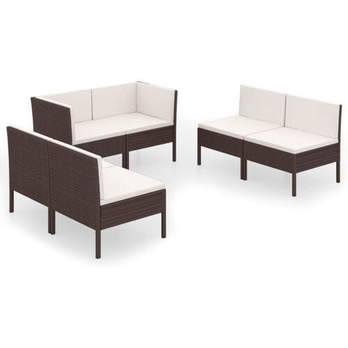 vidaXL - 6-delige - Loungeset - met - kussens - poly - rattan - bruin