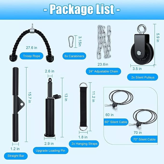 27 stuks Fitness Pulley System Gym LAT Pulldown Attachments Squat Rack Dual Cable Machine met Biceps 27pcs set black