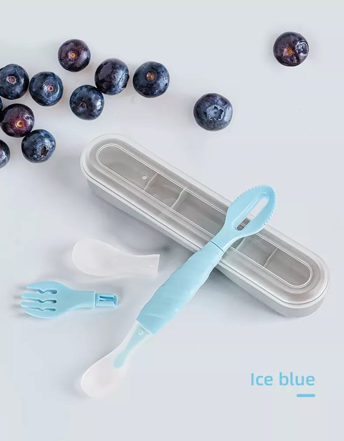 Multifunctioneel Vork & lepel - Bestek baby en kind- Oefenbestek - blauw