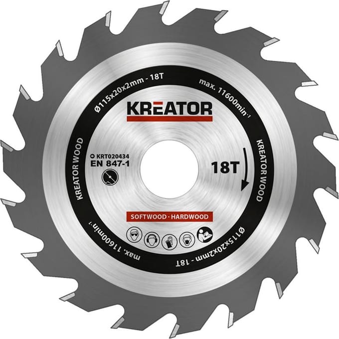 Kreator KRT020434 Zaagblad hout - Ø115 mm - 18 T