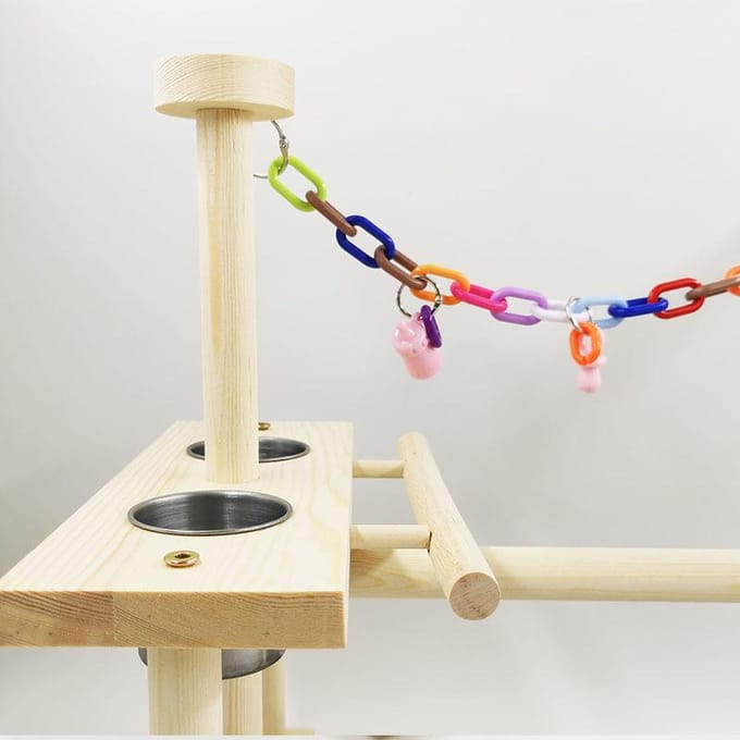 Vogel Speelstand Interactief Kleurrijk Schommel Ladder Houten Papegaai Speeltuin met Voederbak voor beige