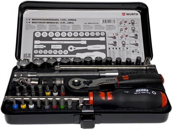 Dopsleutelset 34-delig - Gereedschapset Ratel - Klus Klussen - Multiprofiel Past Overal - 1/4 inch - Multicolor