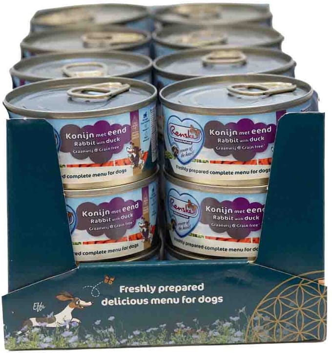 24x Renske Blik Vers Gestoomd Complete Menu Eend - Konijn Graanvrij 95 gr