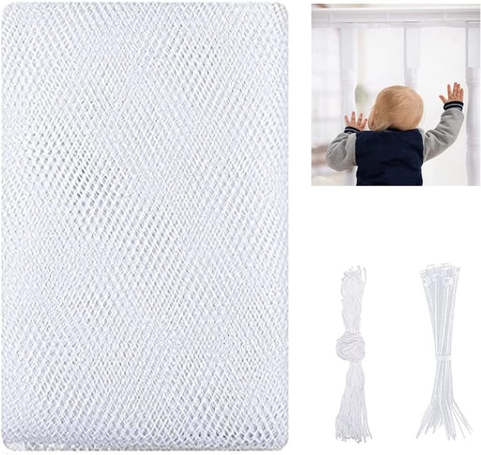 Veiligheidsnet - Kinderbeveiliging - Trappen Balkon - Zonder Boren - 300 x 73.5 cm - Wit