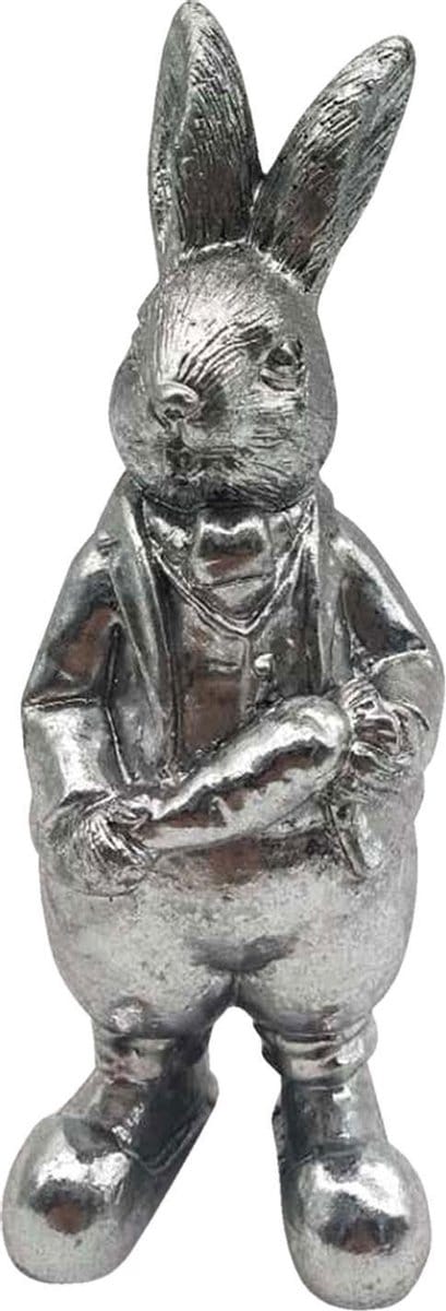 Clayre & Eef Beeld Konijn 13 cm Zilverkleurig Kunststof
